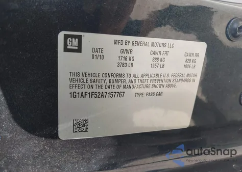 2010 Chevrolet Cobalt Lt from USA, damaged, VIN 1G1AF1F52A7157767